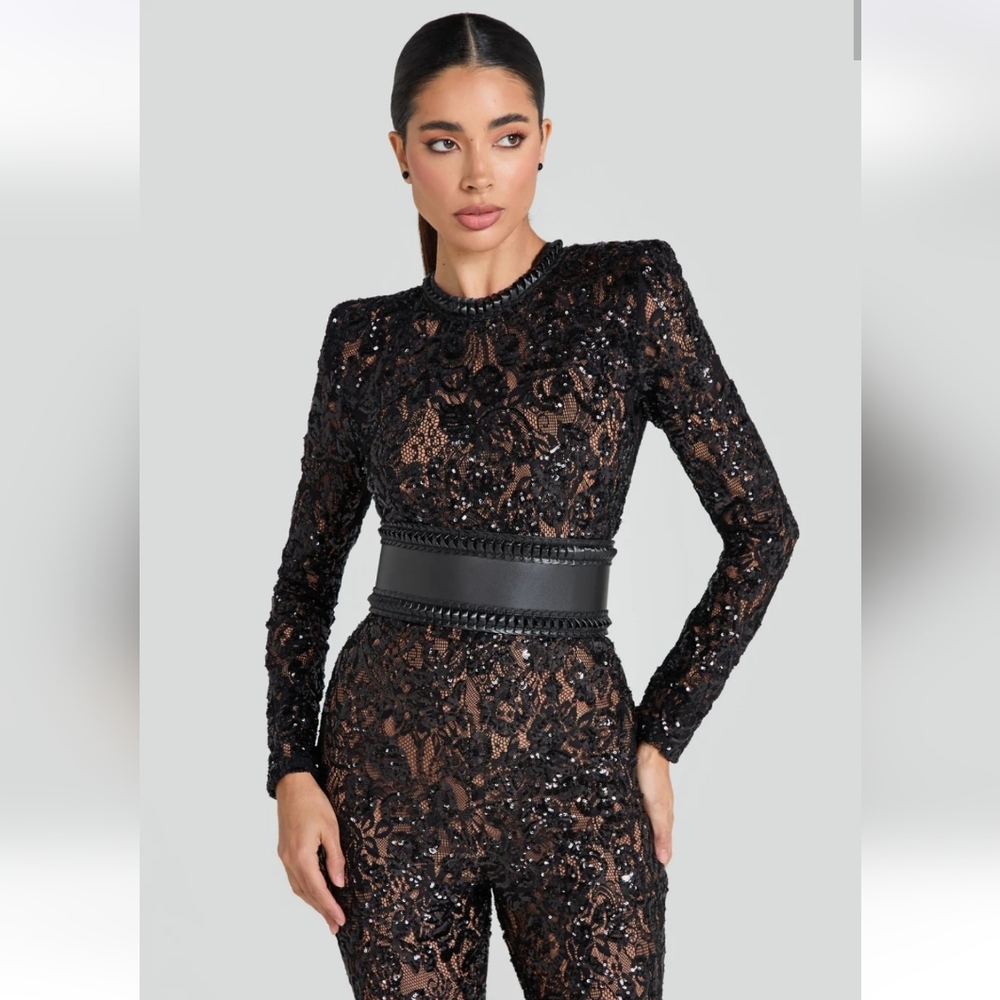 NADINE MERABI Bella Black Sequin Detail Jumpsuit. Size S/M (6US)